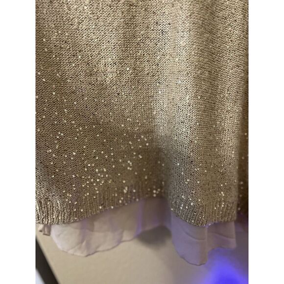 $80 Jessica Simpson Keyhole Blouse Back Sweater Top Large Gold Sequin J29 - Picture 3 of 5